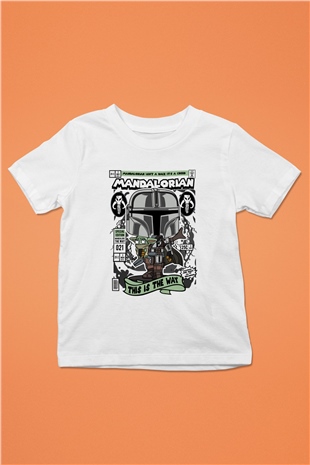 Mandalorian Baskılı Unisex Beyaz Çocuk Tişört