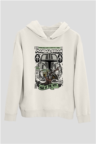 Mandalorian Baskılı Unisex Beyaz Hoodie