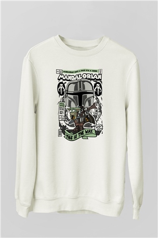 Mandalorian Baskılı Unisex Beyaz Sweatshirt