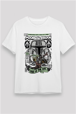 Mandalorian Baskılı Unisex Beyaz Tişört