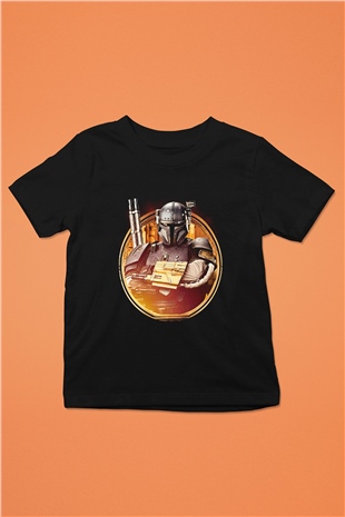 Mandalorian Baskılı Unisex Siyah Çocuk Tişört - Tshirt
