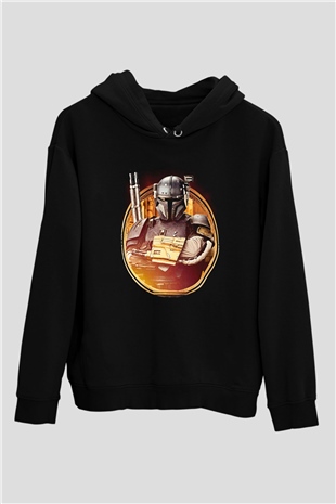 Mandalorian Baskılı Unisex Siyah Hoodie