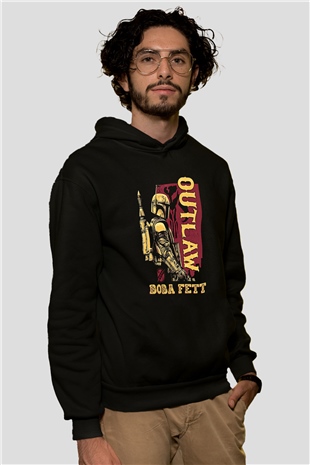 Mandalorian Baskılı Unisex Siyah Hoodie