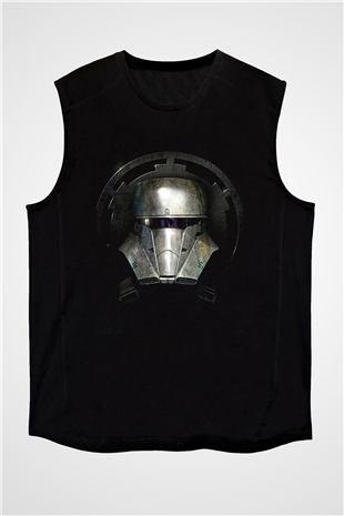 Mandalorian Baskılı Unisex Siyah Kolsuz Tişört - Tshirt