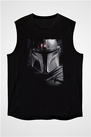 Mandalorian Baskılı Unisex Siyah Kolsuz Tişört - Tshirt