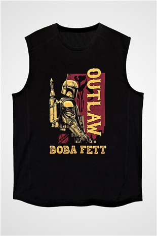 Mandalorian Baskılı Unisex Siyah Kolsuz Tişört - Tshirt
