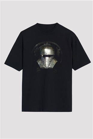 Mandalorian Baskılı Unisex Siyah Oversize Tişört - Tshirt