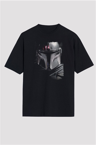 Mandalorian Baskılı Unisex Siyah Oversize Tişört - Tshirt