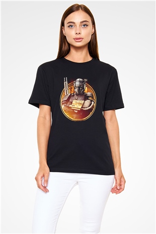 Mandalorian Baskılı Unisex Siyah Tişört - Tshirt