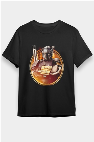 Mandalorian Baskılı Unisex Siyah Tişört - Tshirt