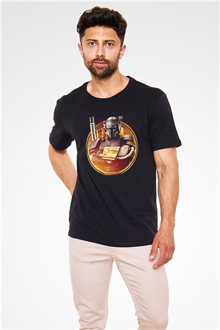 Mandalorian Baskılı Unisex Siyah Tişört - Tshirt