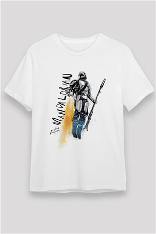 Mandalorian Unisex Baskılı Beyaz Tişört - Tshirt