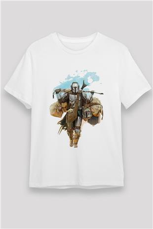 Mandalorian Unisex Baskılı Beyaz Tişört - Tshirt