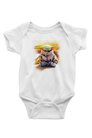 Mandolarian Baskılı Beyaz Unisex Bebek Body - Zıbın