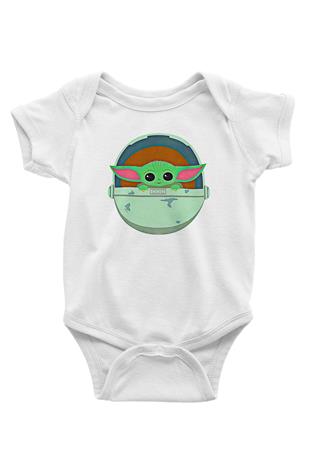 Mandolarian Baskılı Beyaz Unisex Bebek Body - Zıbın