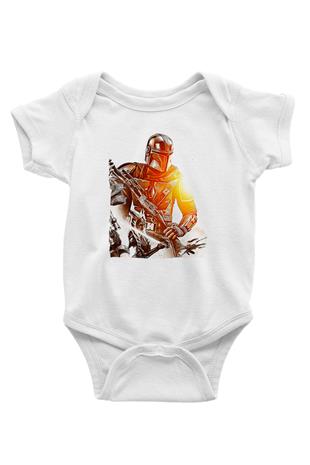 Mandolarian Baskılı Beyaz Unisex Bebek Body - Zıbın