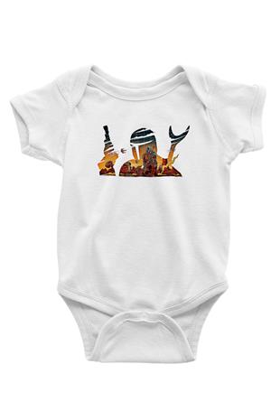 Mandolarian Baskılı Beyaz Unisex Bebek Body - Zıbın