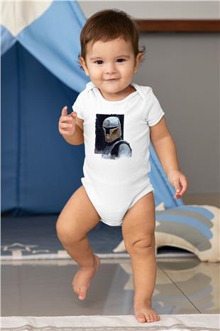 Mandolarian Baskılı Beyaz Unisex Bebek Body - Zıbın