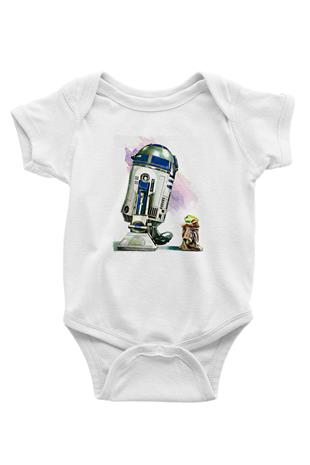 Mandolarian Baskılı Beyaz Unisex Bebek Body - Zıbın