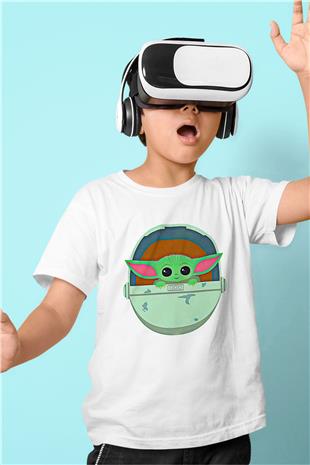 Mandolarian Baskılı Beyaz Unisex Beyaz Çocuk Tişört - Tshirt