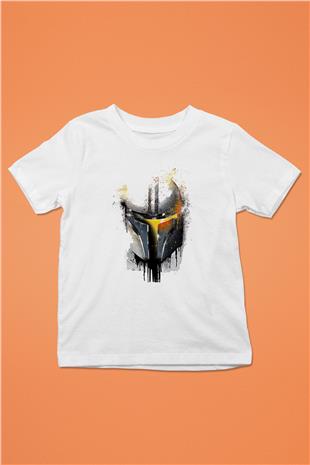Mandolarian Baskılı Beyaz Unisex Beyaz Çocuk Tişört - Tshirt