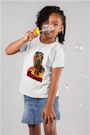 Mandolarian Baskılı Beyaz Unisex Beyaz Çocuk Tişört - Tshirt