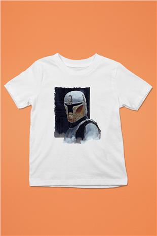Mandolarian Baskılı Beyaz Unisex Beyaz Çocuk Tişört - Tshirt
