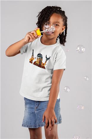 Mandolarian Baskılı Beyaz Unisex Beyaz Çocuk Tişört - Tshirt