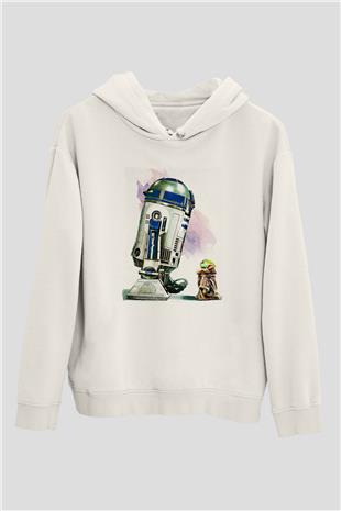 Mandolarian Baskılı Beyaz Unisex Hoodie