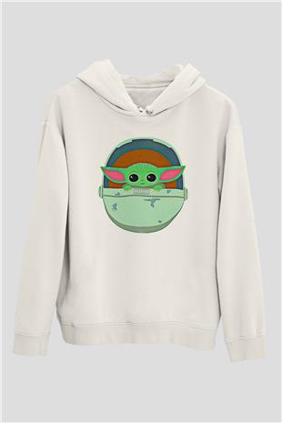 Mandolarian Baskılı Beyaz Unisex Hoodie