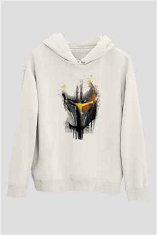 Mandolarian Baskılı Beyaz Unisex Hoodie