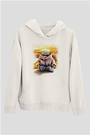 Mandolarian Baskılı Beyaz Unisex Hoodie