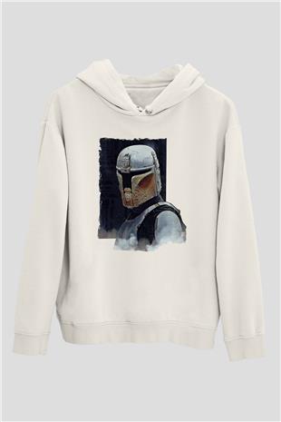 Mandolarian Baskılı Beyaz Unisex Hoodie