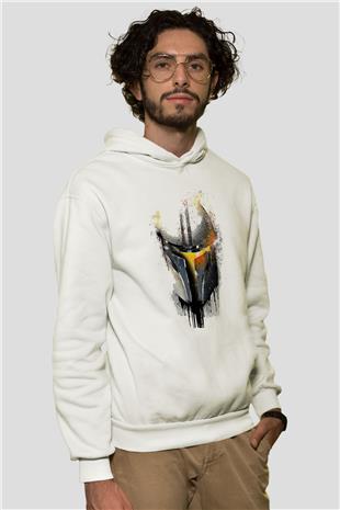 Mandolarian Baskılı Beyaz Unisex Hoodie