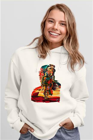 Mandolarian Baskılı Beyaz Unisex Hoodie
