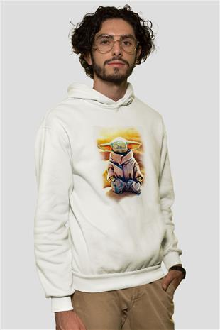 Mandolarian Baskılı Beyaz Unisex Hoodie