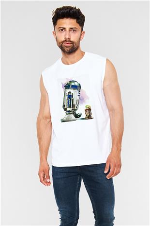 Mandolarian Baskılı Beyaz Unisex Kolsuz Tişört - Tshirt