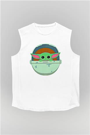 Mandolarian Baskılı Beyaz Unisex Kolsuz Tişört - Tshirt