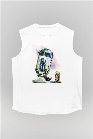 Mandolarian Baskılı Beyaz Unisex Kolsuz Tişört - Tshirt