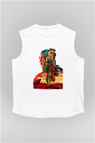 Mandolarian Baskılı Beyaz Unisex Kolsuz Tişört - Tshirt