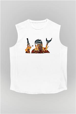 Mandolarian Baskılı Beyaz Unisex Kolsuz Tişört - Tshirt