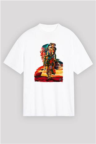 Mandolarian Baskılı Beyaz Unisex Oversize Tişört - Tshirt