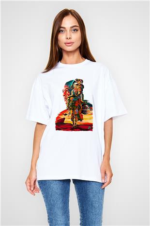 Mandolarian Baskılı Beyaz Unisex Oversize Tişört - Tshirt