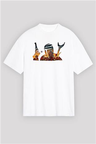 Mandolarian Baskılı Beyaz Unisex Oversize Tişört - Tshirt