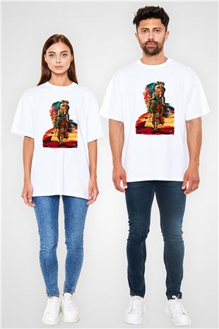 Mandolarian Baskılı Beyaz Unisex Oversize Tişört - Tshirt