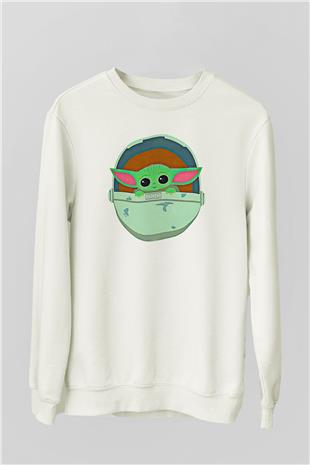 Mandolarian Baskılı Beyaz Unisex Sweatshirt