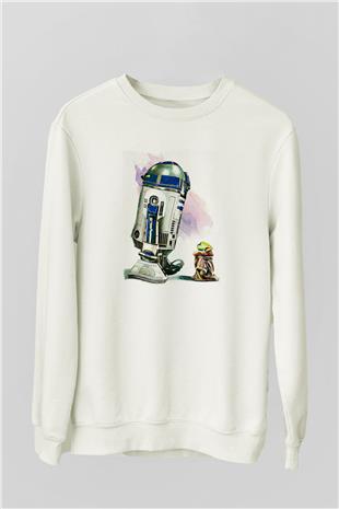 Mandolarian Baskılı Beyaz Unisex Sweatshirt