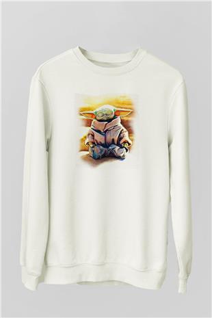 Mandolarian Baskılı Beyaz Unisex Sweatshirt