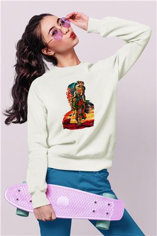 Mandolarian Baskılı Beyaz Unisex Sweatshirt