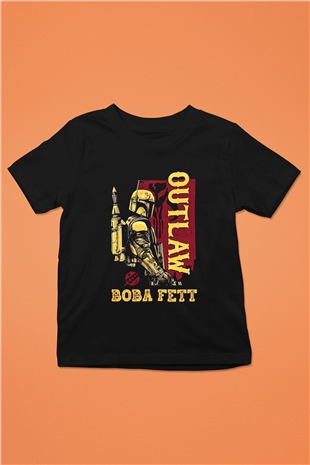 Mandolarian Baskılı Unisex Siyah Çocuk Tişört - Tshirt